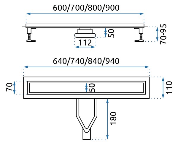 Rea NEOX Superflow, lefolyó zuhanyfolyó 60 cm, fekete matt, REA-G7805
