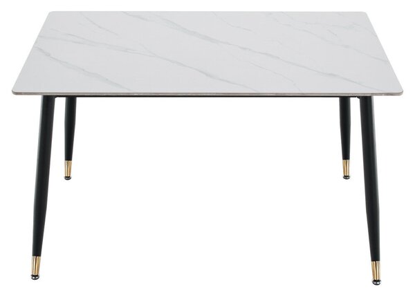 Étkezőasztal, fehér márvány/fekete/arany, 121x71 cm, FLORENC TYP 1