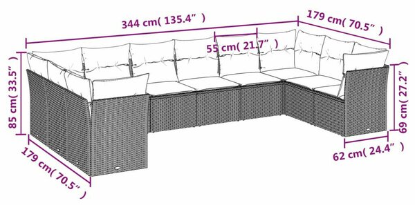 VidaXL Polyrattan Kerti Ülőgarnitúra - Barna - 10 részes