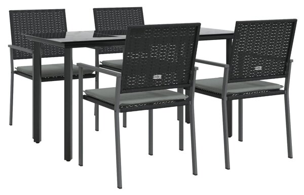 5 részes polyrattan és acél kerti étkezőgarnitúra párnával