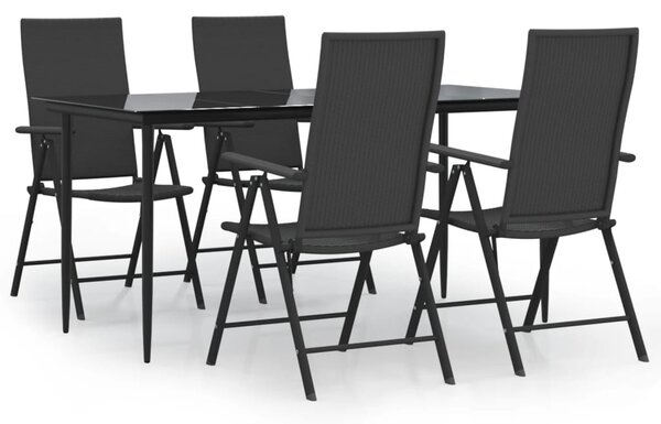 5 részes fekete polyrattan kerti étkezőgarnitúra