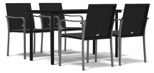 5 részes polyrattan és acél kerti étkezőgarnitúra párnával
