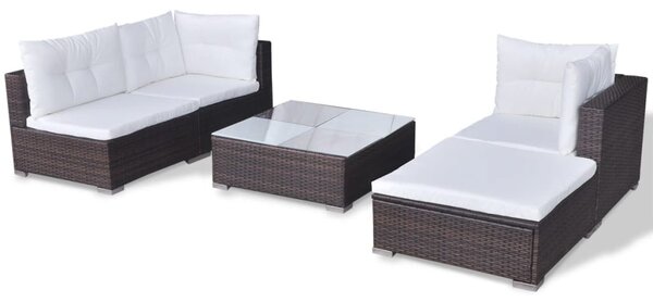 5 részes barna polyrattan kerti ülőgarnitúra párnákkal