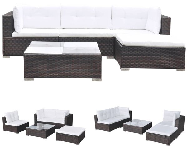 5 részes barna polyrattan kerti ülőgarnitúra párnákkal