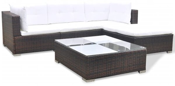 5 részes barna polyrattan kerti ülőgarnitúra párnákkal