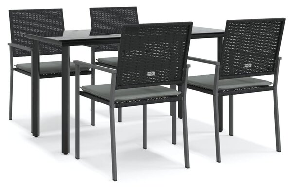 5 részes polyrattan és acél kerti étkezőgarnitúra párnával