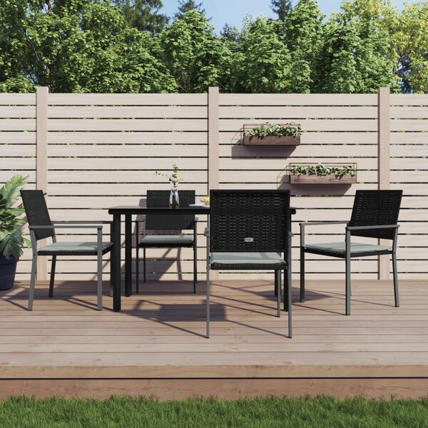 5 részes polyrattan és acél kerti étkezőgarnitúra párnával