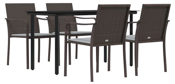 5 részes polyrattan és acél kerti étkezőgarnitúra párnával