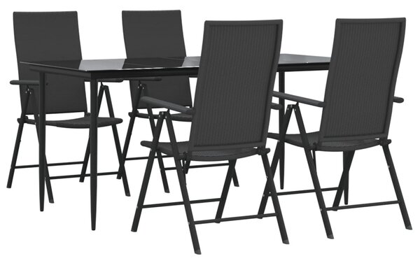 5 részes fekete polyrattan kerti étkezőgarnitúra