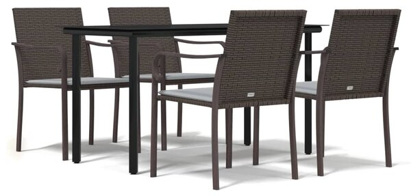 5 részes polyrattan és acél kerti étkezőgarnitúra párnával
