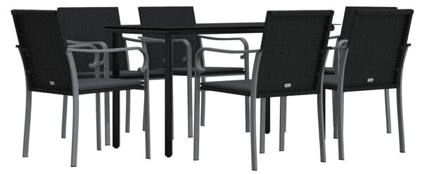 7 részes polyrattan és acél kerti étkezőgarnitúra párnával