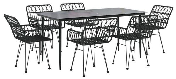 7 részes fekete polyrattan kerti étkezőgarnitúra