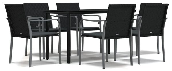 7 részes polyrattan és acél kerti étkezőgarnitúra párnával