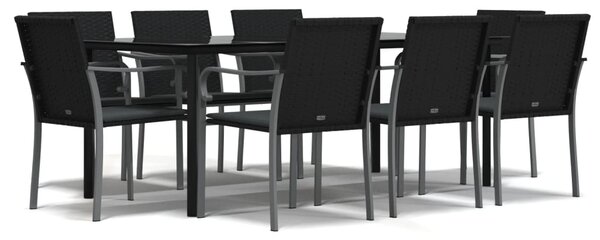 9 részes polyrattan és acél kerti étkezőgarnitúra párnával