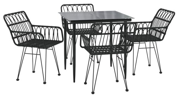 5 részes fekete polyrattan kerti étkezőgarnitúra