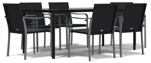 7 részes polyrattan és acél kerti étkezőgarnitúra párnával