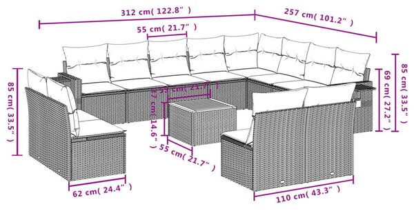 VidaXL Polyrattan Kerti Ülőgarnitúra - 13 részes