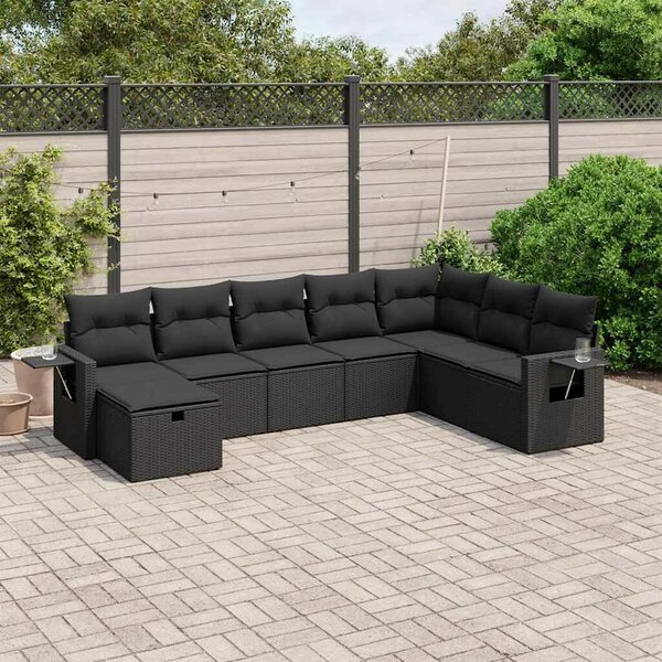 Polyrattan Kerti Ülőgarnitúra - 8 részes - Fekete