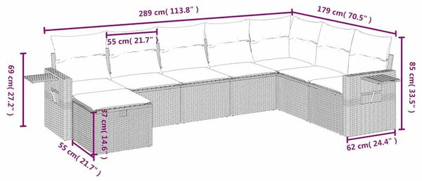 Polyrattan Kerti Ülőgarnitúra - 8 részes - Fekete