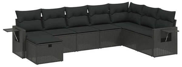 Polyrattan Kerti Ülőgarnitúra - 8 részes - Fekete