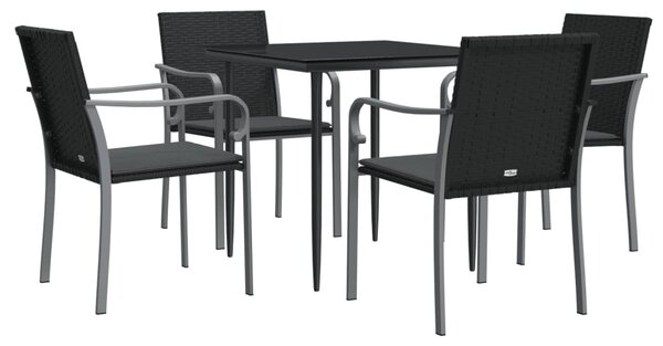 5 részes polyrattan és acél kerti étkezőgarnitúra párnával