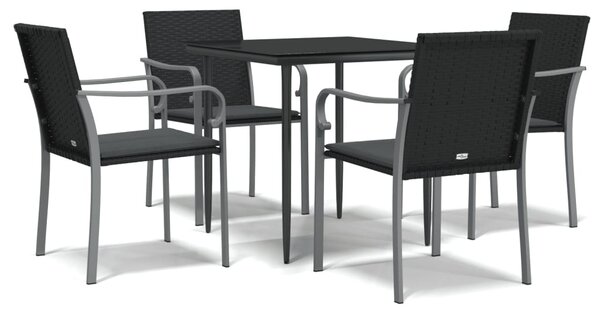 5 részes polyrattan és acél kerti étkezőgarnitúra párnával