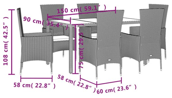 VidaXL Polyrattan Kerti Étkezőgarnitúra - 7 részes - Bézs