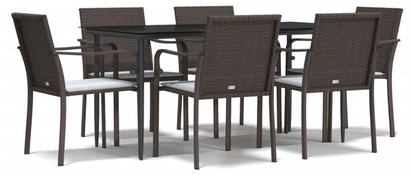 7 részes polyrattan és acél kerti étkezőgarnitúra párnával