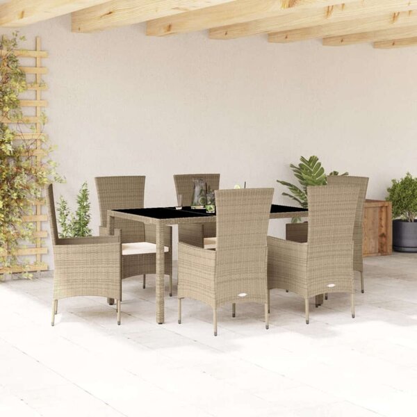VidaXL Polyrattan Kerti Étkezőgarnitúra - 7 részes - Bézs
