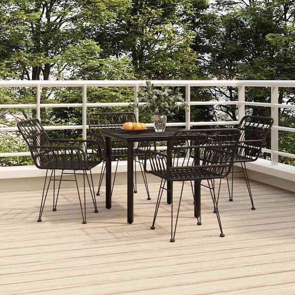 5 részes fekete polyrattan kerti étkezőgarnitúra