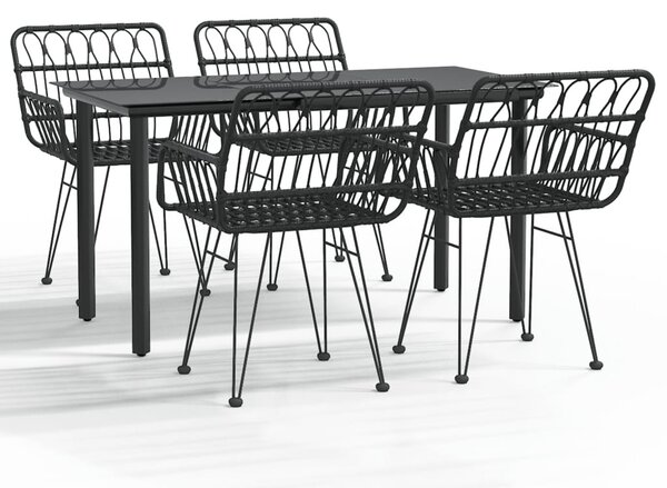 5 részes fekete polyrattan kerti étkezőgarnitúra