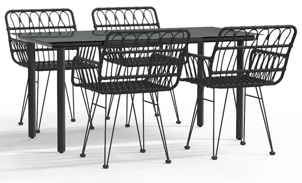 5 részes fekete polyrattan kerti étkezőgarnitúra