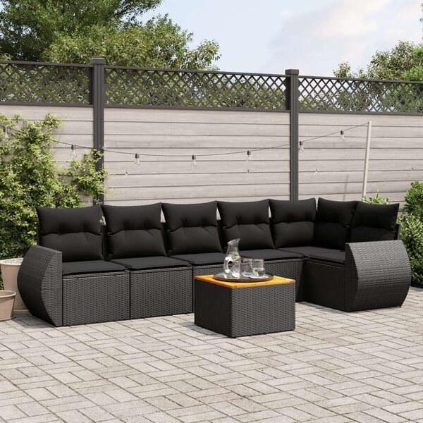 VidaXL Polyrattan Kerti Ülőgarnitúra - 7 részes - Fekete
