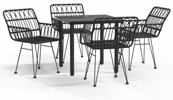 5 részes fekete polyrattan kerti étkezőgarnitúra