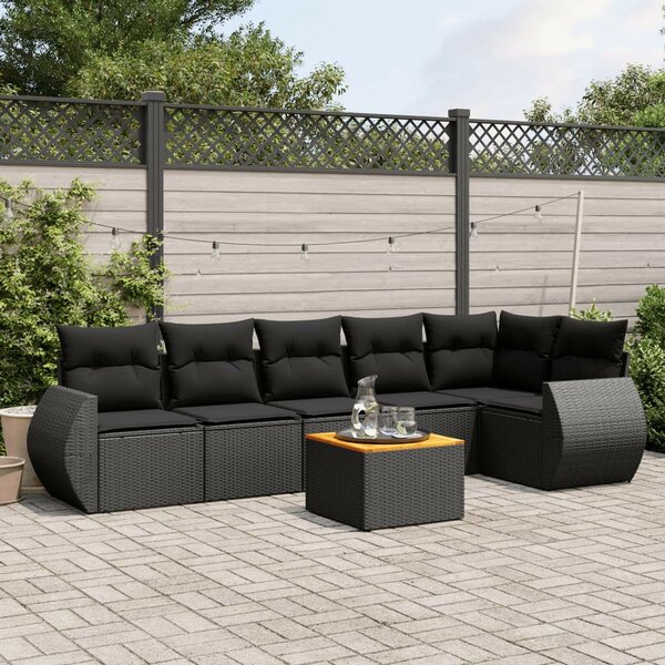 VidaXL Polyrattan Kerti Ülőgarnitúra - 7 részes - Fekete