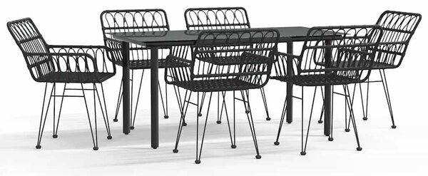 7 részes fekete polyrattan kerti étkezőgarnitúra