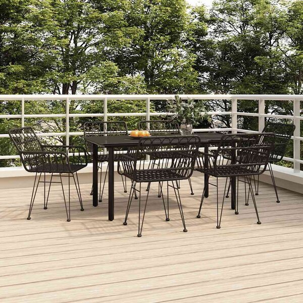 7 részes fekete polyrattan kerti étkezőgarnitúra