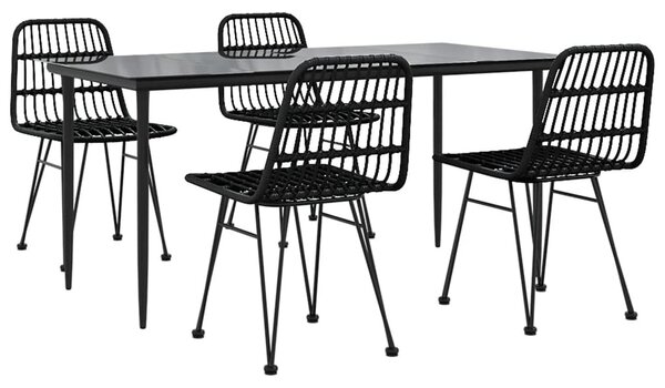 5 részes fekete polyrattan kerti étkezőgarnitúra
