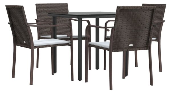 5 részes polyrattan és acél kerti étkezőgarnitúra párnával
