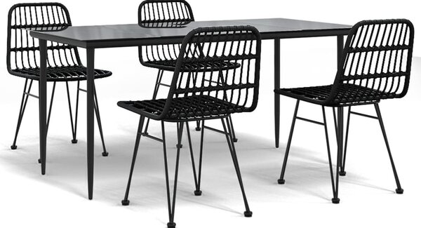 5 részes fekete polyrattan kerti étkezőgarnitúra
