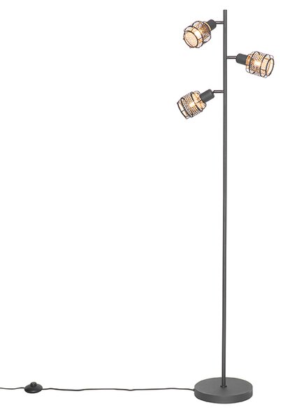 Design vloerlamp zwart met goud 3-lichts - Noud
