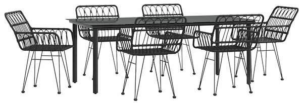 7 részes fekete polyrattan kerti étkezőgarnitúra