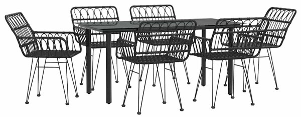 7 részes fekete polyrattan kerti étkezőgarnitúra