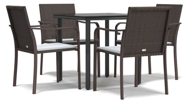 5 részes polyrattan és acél kerti étkezőgarnitúra párnával