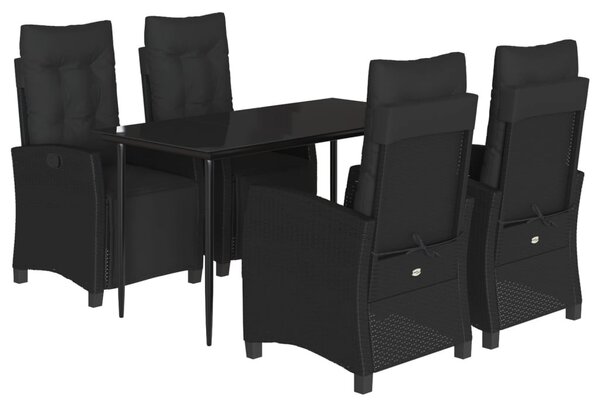 5 részes fekete polyrattan kerti étkezőgarnitúra párnákkal
