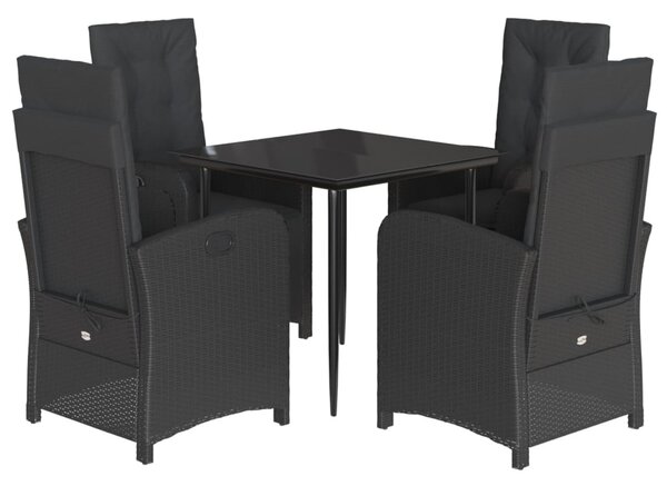 5 részes fekete polyrattan kerti étkezőgarnitúra párnákkal