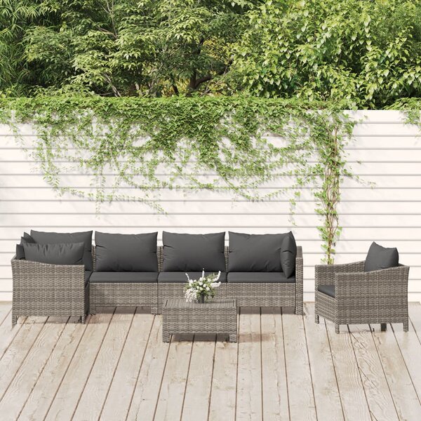 7 részes szürke polyrattan kerti ülőgarnitúra párnákkal