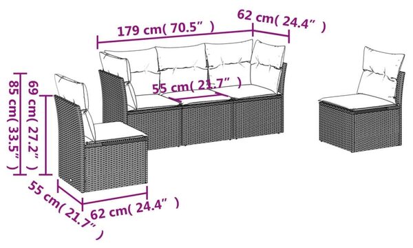 VidaXL Polyrattan Kerti Ülőgarnitúra - 5 részes - Bézs
