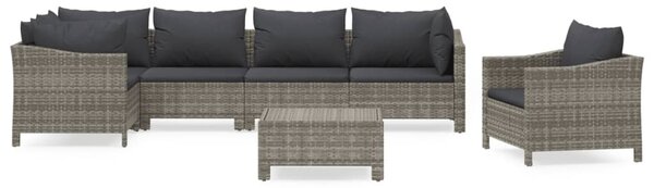 7 részes szürke polyrattan kerti ülőgarnitúra párnákkal