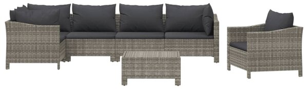 7 részes szürke polyrattan kerti ülőgarnitúra párnákkal